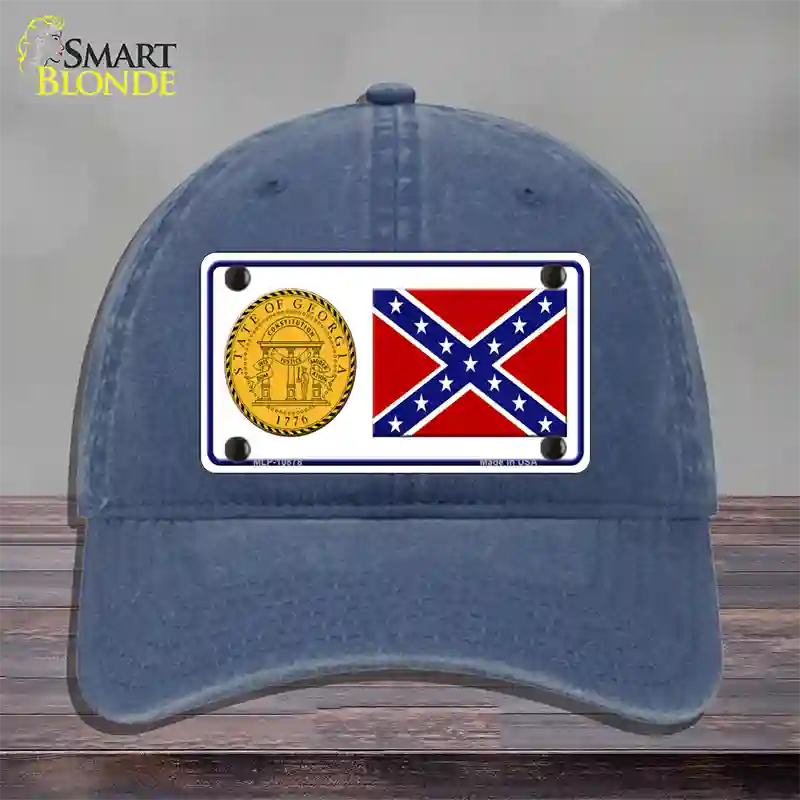 Confederate Flag Georgia Seal Novelty License Plate Hat Unconstructed Cotton / Navy