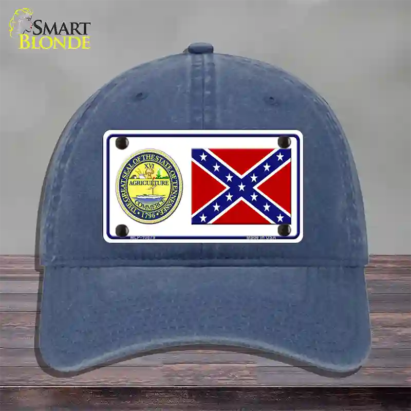 Confederate Flag Tennessee Seal Novelty License Plate Hat Unconstructed Cotton / Navy