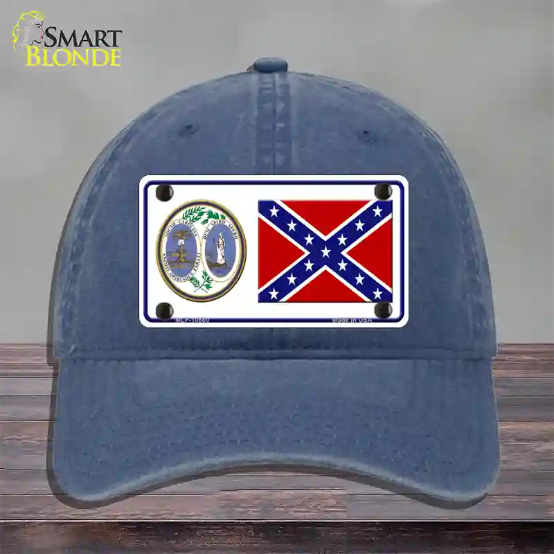 Confederate Flag South Carolina Seal Novelty License Plate Hat Unconstructed Cotton / Navy