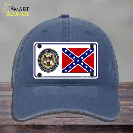 Confederate Flag Mississippi Seal Novelty License Plate Hat Unconstructed Cotton / Navy