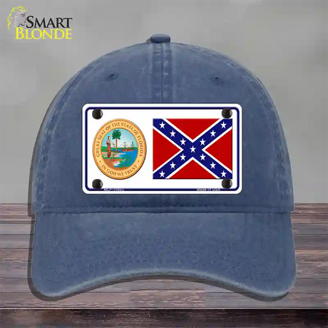 Confederate Flag Florida Seal Novelty License Plate Hat Unconstructed Cotton / Navy