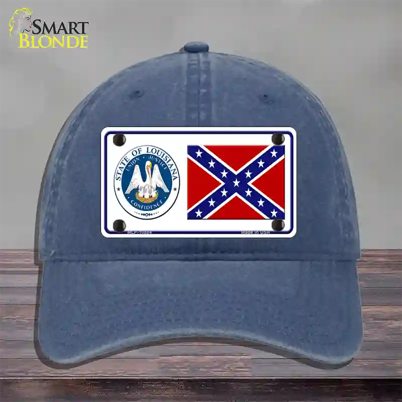 Confederate Flag Louisiana Seal Novelty License Plate Hat Unconstructed Cotton / Navy