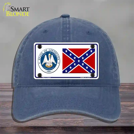 Confederate Flag Louisiana Seal Novelty License Plate Hat Unconstructed Cotton / Navy