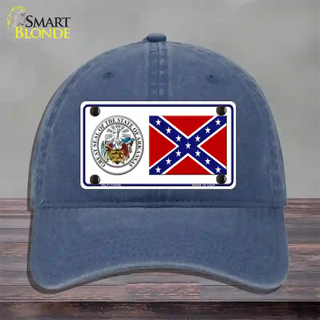 Confederate Flag Arkansas Seal Novelty License Plate Hat Unconstructed Cotton / Navy