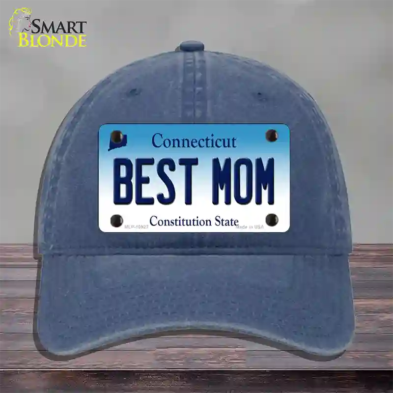 Best Mom Connecticut Novelty License Plate Hat Unconstructed Cotton / Navy