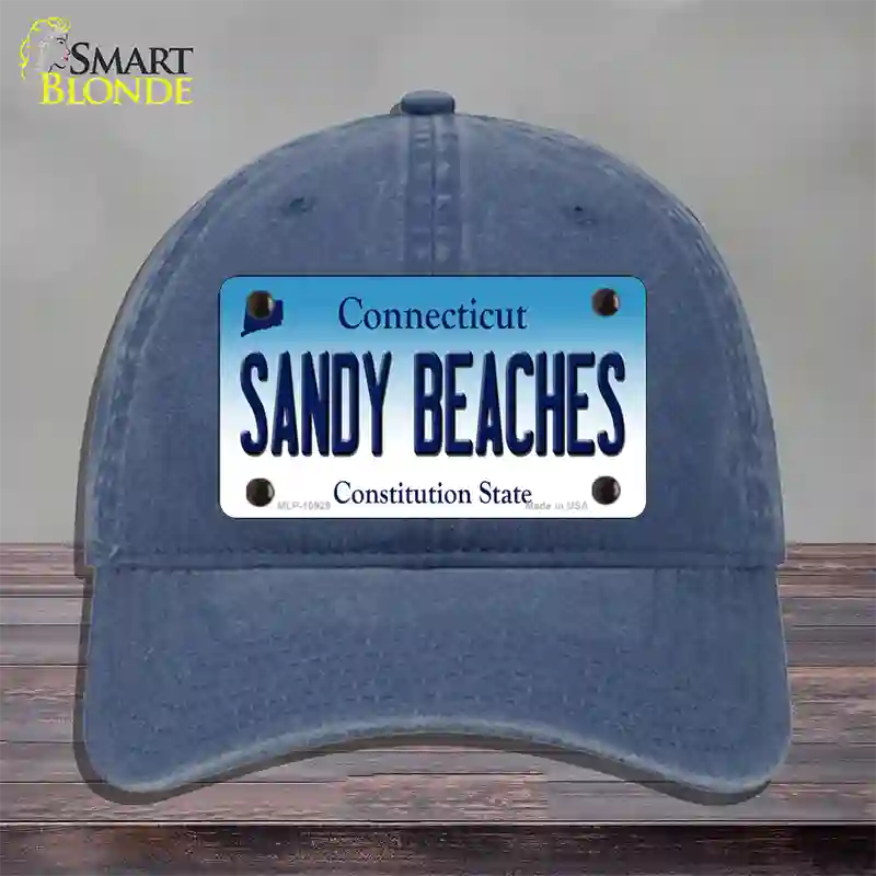 Sandy Beaches Connecticut Novelty License Plate Hat Unconstructed Cotton / Navy