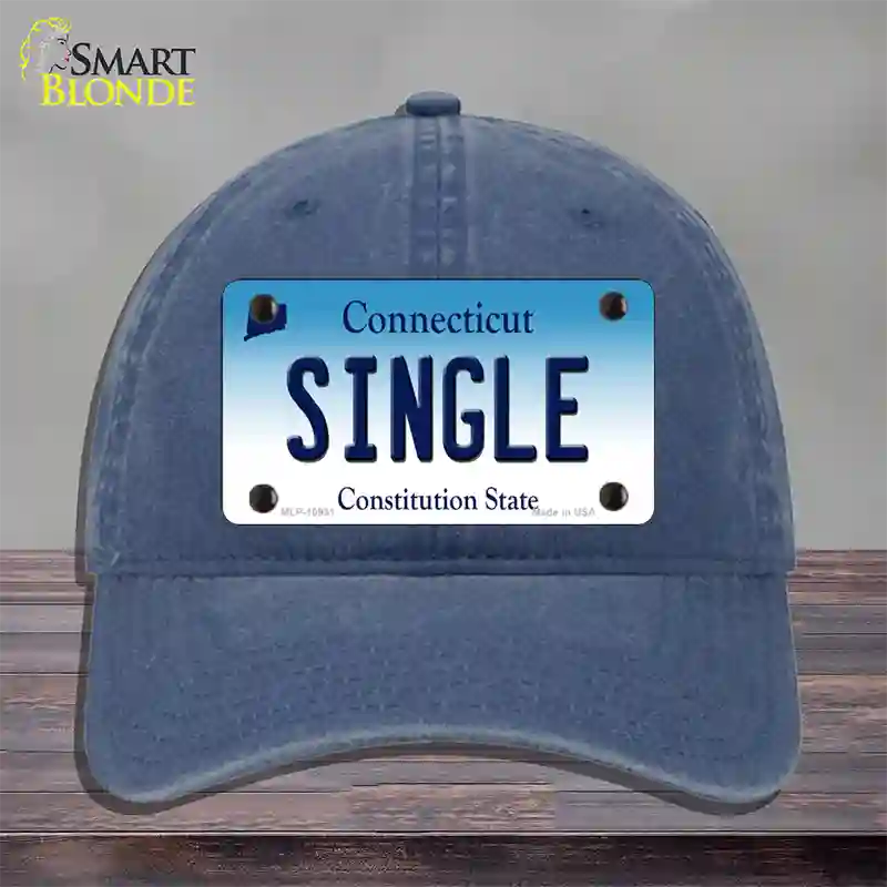 Single Connecticut Novelty License Plate Hat Unconstructed Cotton / Navy