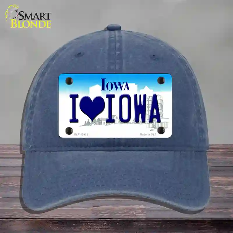 I Love Iowa Novelty License Plate Hat Unconstructed Cotton / Navy