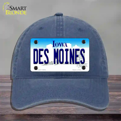 Des Moines Iowa Novelty License Plate Hat Unconstructed Cotton / Navy