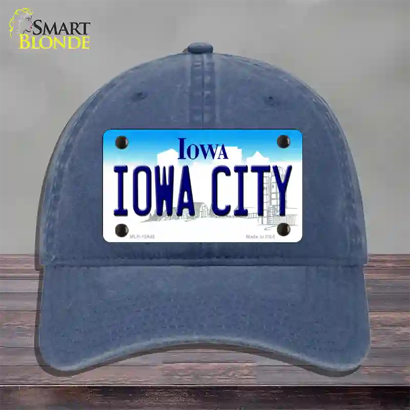 Iowa City Iowa Novelty License Plate Hat Unconstructed Cotton / Navy