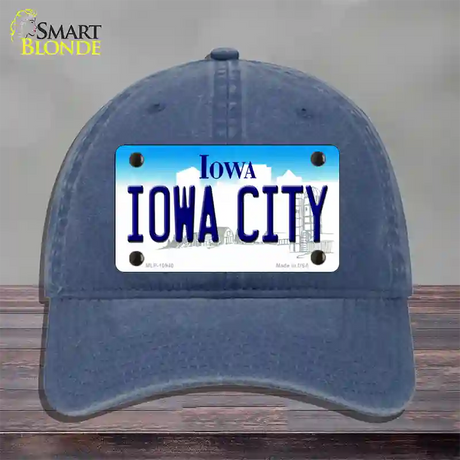 Iowa City Iowa Novelty License Plate Hat Unconstructed Cotton / Navy