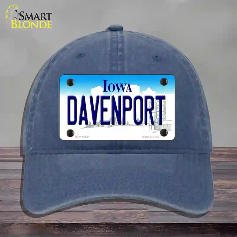 Davenport Iowa Novelty License Plate Hat Unconstructed Cotton / Navy