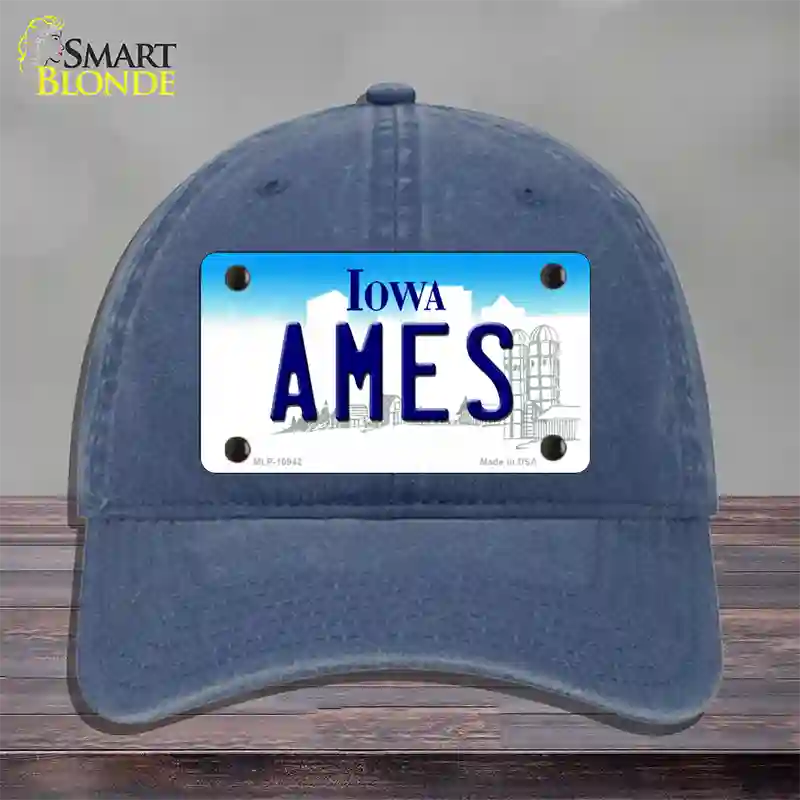 Ames Iowa Novelty License Plate Hat Unconstructed Cotton / Navy