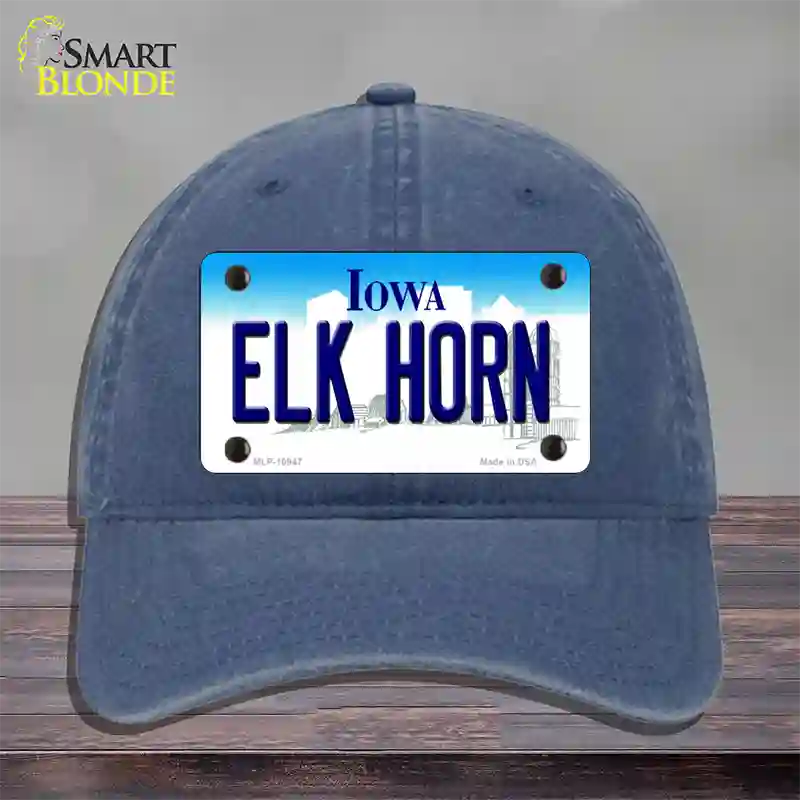 Elk Horn Iowa Novelty License Plate Hat Unconstructed Cotton / Navy