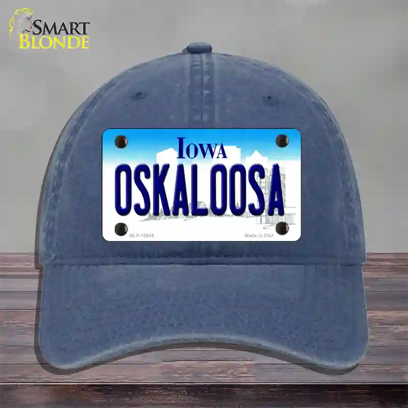 Oskaloosa Iowa Novelty License Plate Hat Unconstructed Cotton / Navy