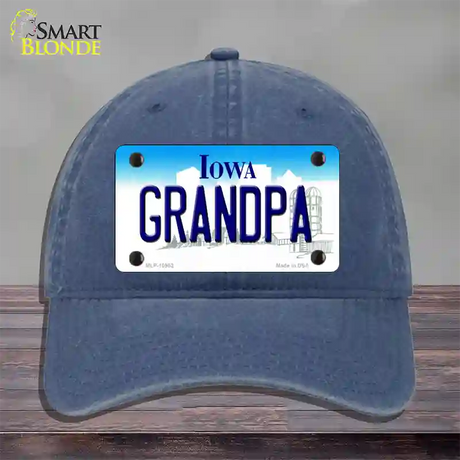 Grandpa Iowa Novelty License Plate Hat Unconstructed Cotton / Navy