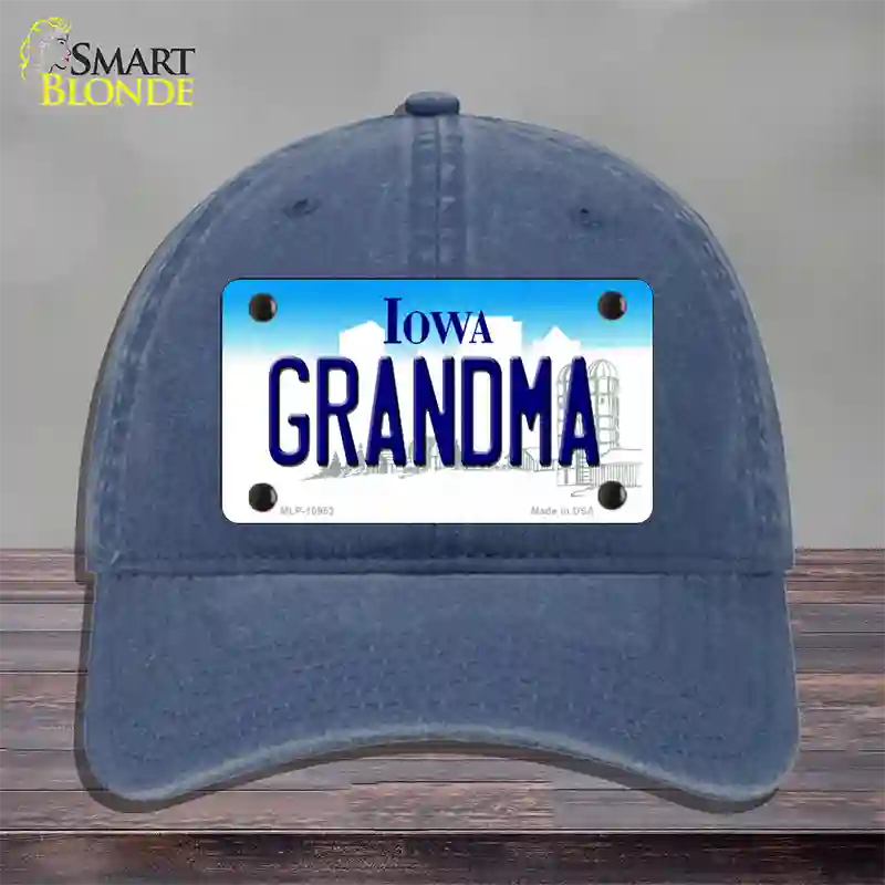 Grandma Iowa Novelty License Plate Hat Unconstructed Cotton / Navy