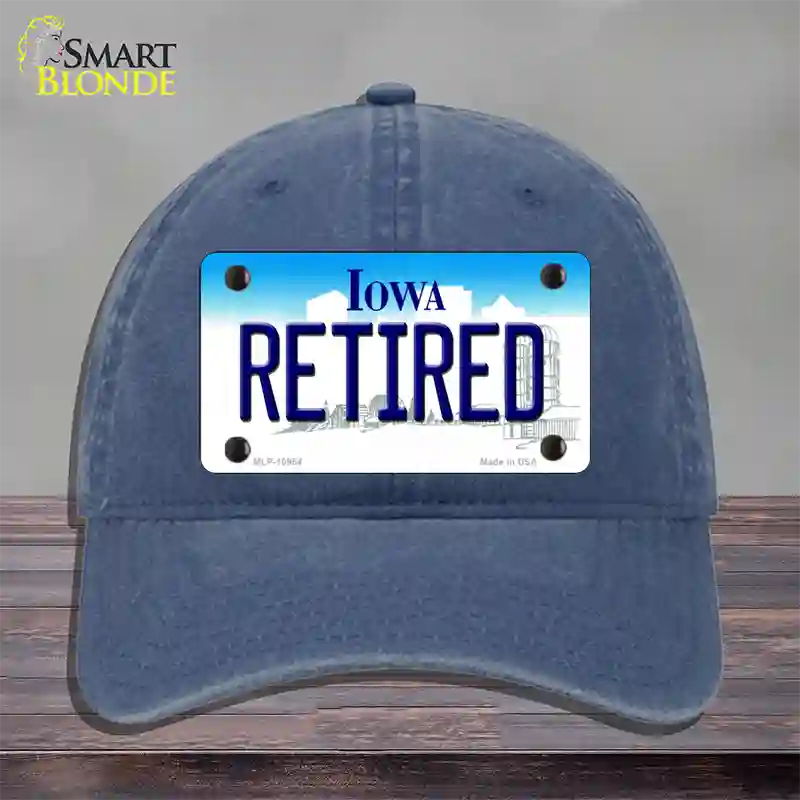 Retired Iowa Novelty License Plate Hat Unconstructed Cotton / Navy