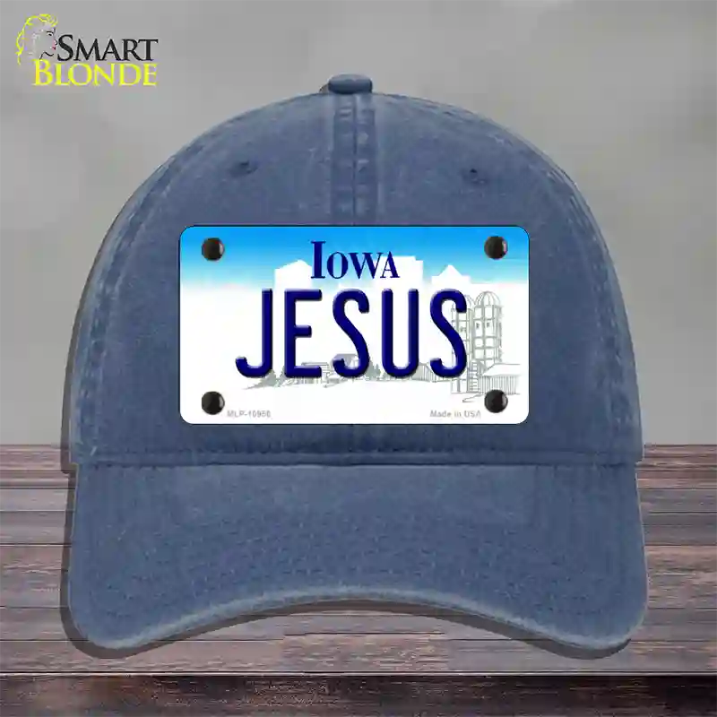 Jesus Iowa Novelty License Plate Hat Unconstructed Cotton / Navy