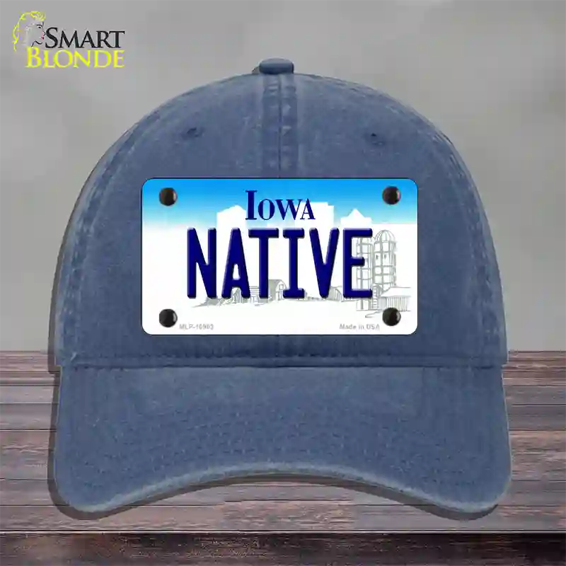 Native Iowa Novelty License Plate Hat Unconstructed Cotton / Navy