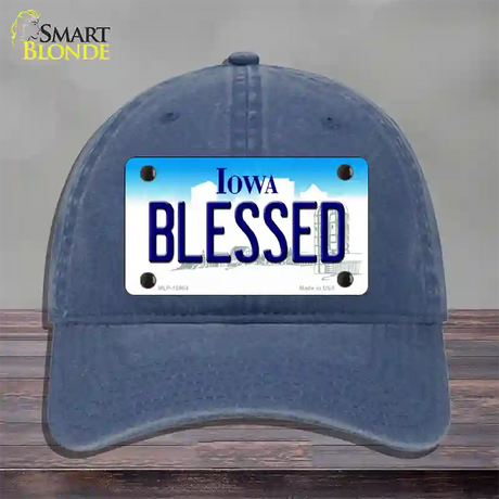 Blessed Iowa Novelty License Plate Hat Unconstructed Cotton / Navy