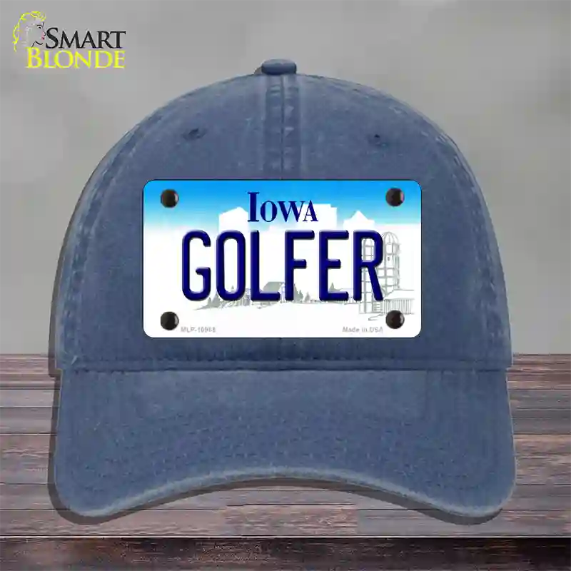 Golfer Iowa Novelty License Plate Hat Unconstructed Cotton / Navy