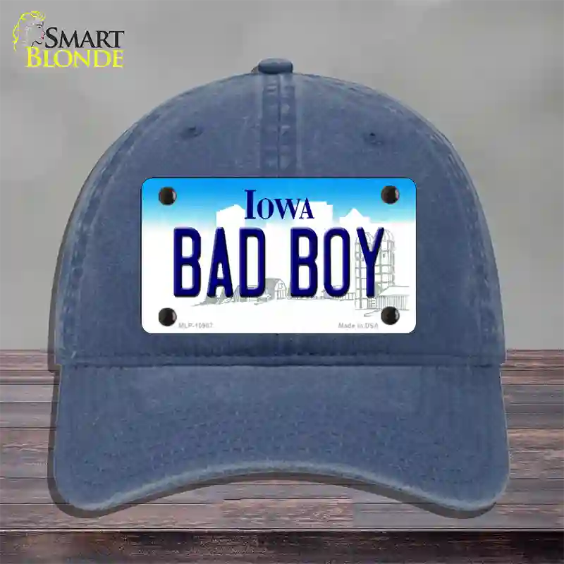 Bad Boy Iowa Novelty License Plate Hat Unconstructed Cotton / Navy