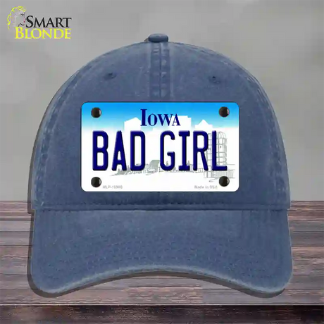 Bad Girl Iowa Novelty License Plate Hat Unconstructed Cotton / Navy