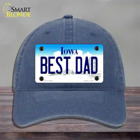 Best Dad Iowa Novelty License Plate Hat Unconstructed Cotton / Navy