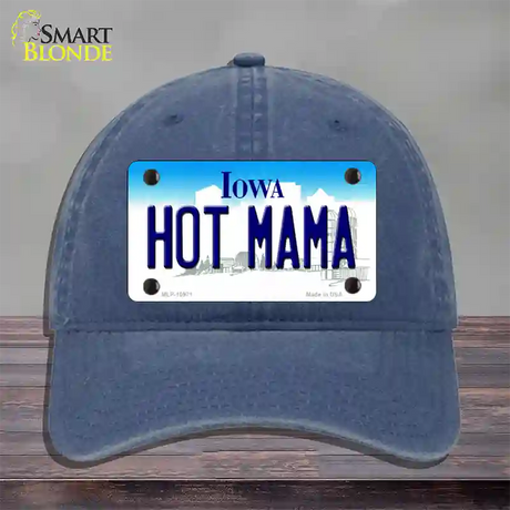 Hot Mama Iowa Novelty License Plate Hat Unconstructed Cotton / Navy