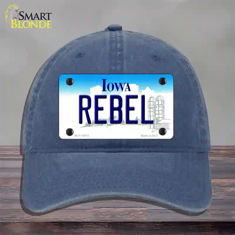 Rebel Iowa Novelty License Plate Hat Unconstructed Cotton / Navy