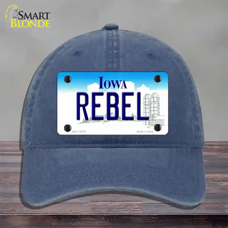 Rebel Iowa Novelty License Plate Hat Unconstructed Cotton / Navy