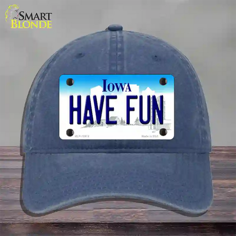 Have Fun Iowa Novelty License Plate Hat Unconstructed Cotton / Navy