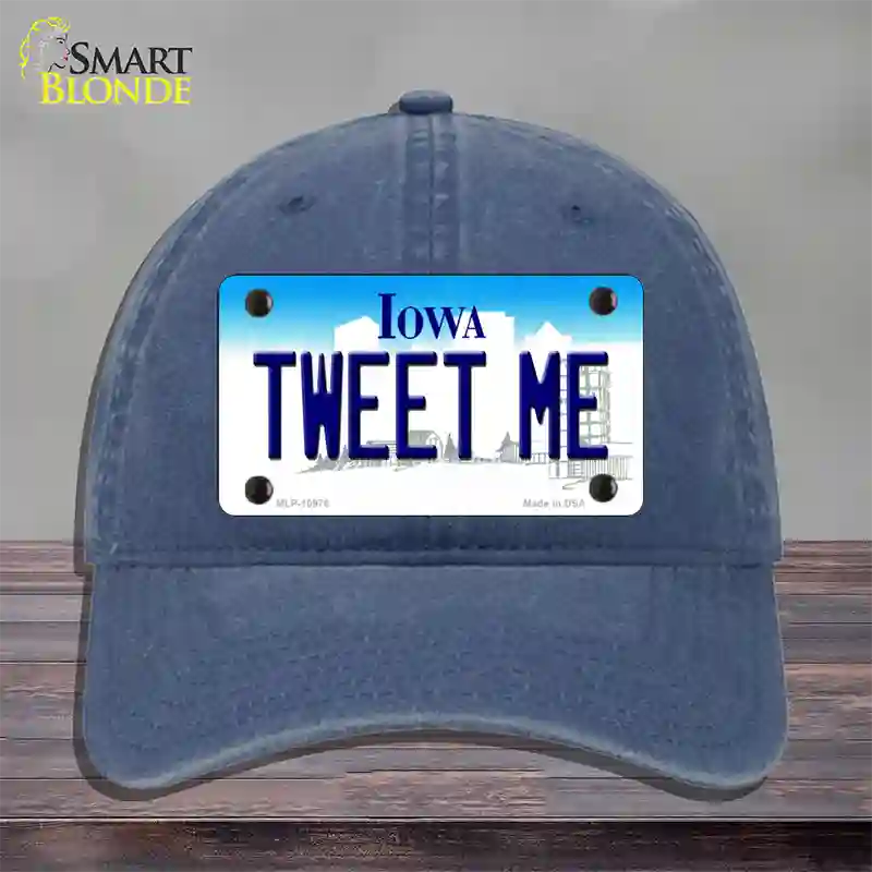 Tweet Me Iowa Novelty License Plate Hat Unconstructed Cotton / Navy