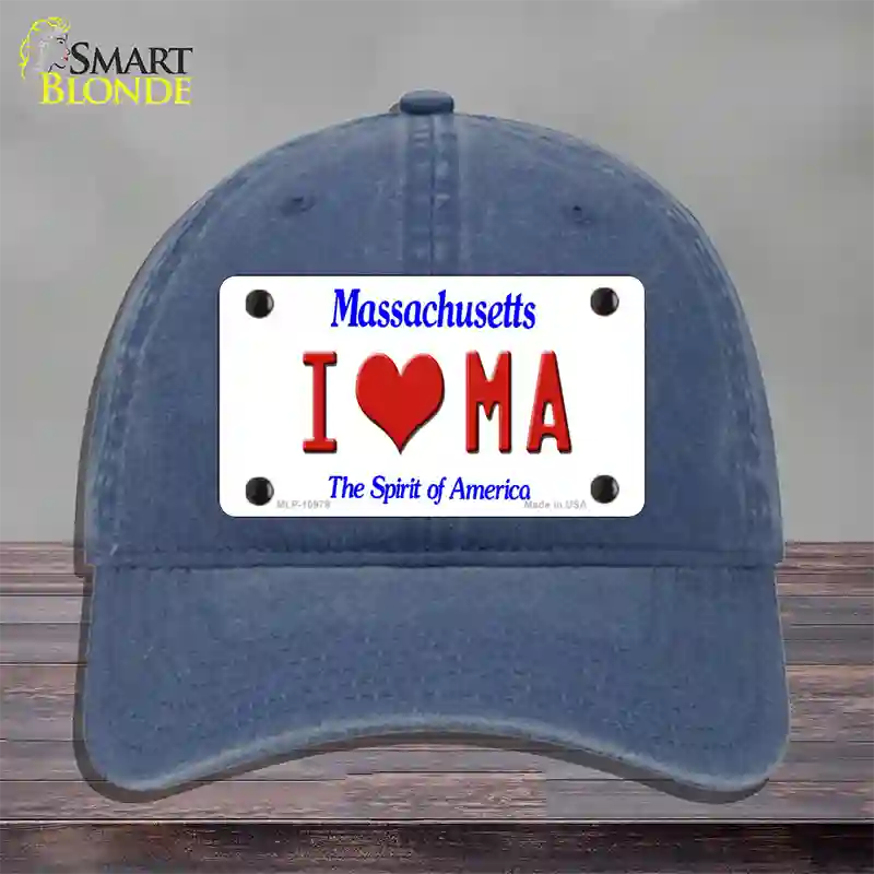 I Love Massachusetts Novelty License Plate Hat Unconstructed Cotton / Navy