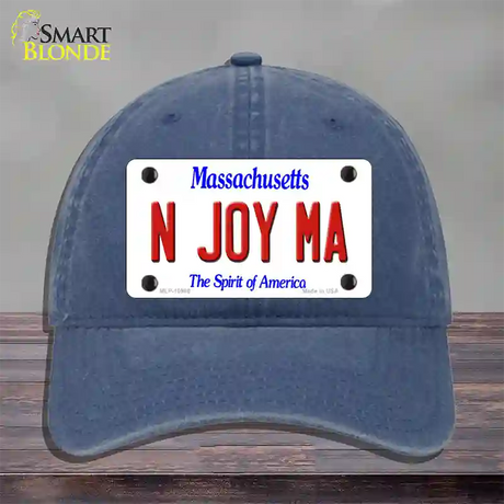 N Joy MA Massachusetts Novelty License Plate Hat Unconstructed Cotton / Navy