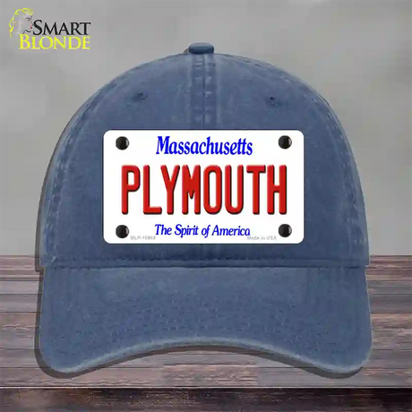 Plymouth Massachusetts Novelty License Plate Hat Unconstructed Cotton / Navy