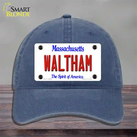 Waltham Massachusetts Novelty License Plate Hat Unconstructed Cotton / Navy