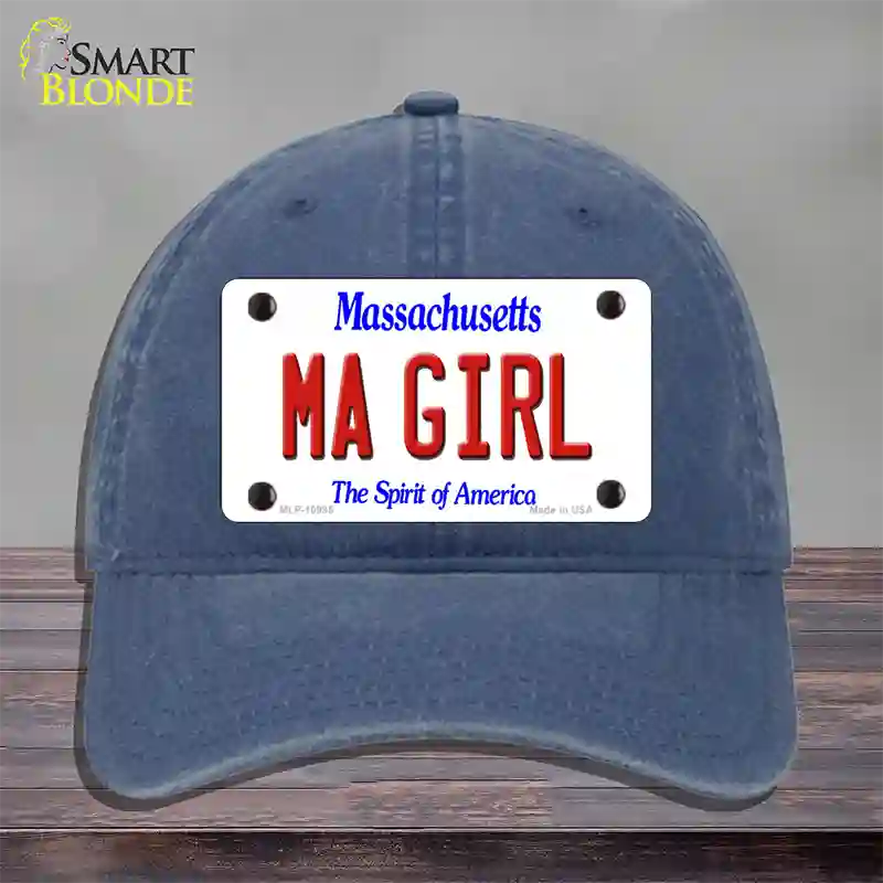 MA Girl Massachusetts Novelty License Plate Hat Unconstructed Cotton / Navy