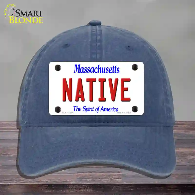 Native Massachusetts Novelty License Plate Hat Unconstructed Cotton / Navy