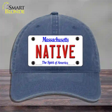 Native Massachusetts Novelty License Plate Hat Unconstructed Cotton / Navy