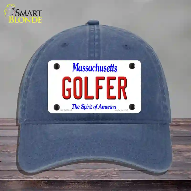 Golfer Massachusetts Novelty License Plate Hat Unconstructed Cotton / Navy