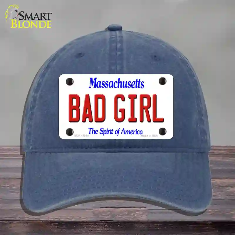 Bad Girl Massachusetts Novelty License Plate Hat Unconstructed Cotton / Navy