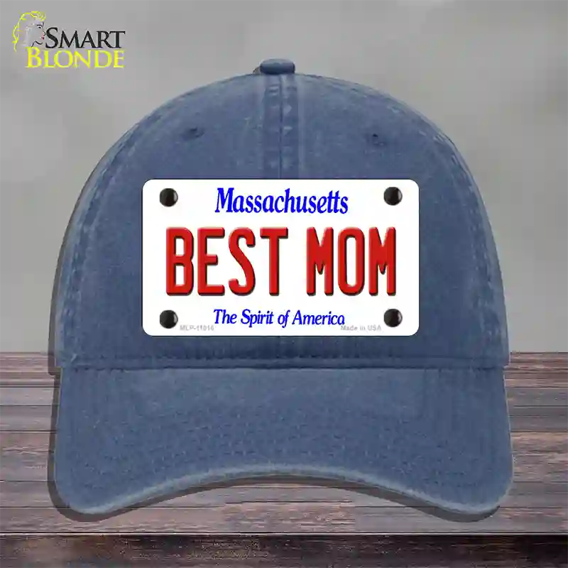 Best Mom Massachusetts Novelty License Plate Hat Unconstructed Cotton / Navy