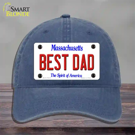 Best Dad Massachusetts Novelty License Plate Hat Unconstructed Cotton / Navy