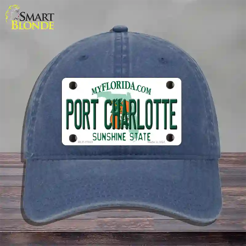 Port Charlotte Florida Novelty License Plate Hat Unconstructed Cotton / Navy