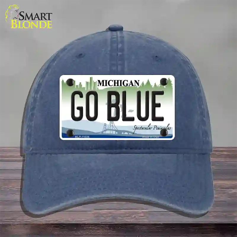 Go Blue Michigan Novelty License Plate Hat Unconstructed Cotton / Navy