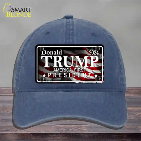 America First Trump Novelty License Plate Hat Unconstructed Cotton / Navy