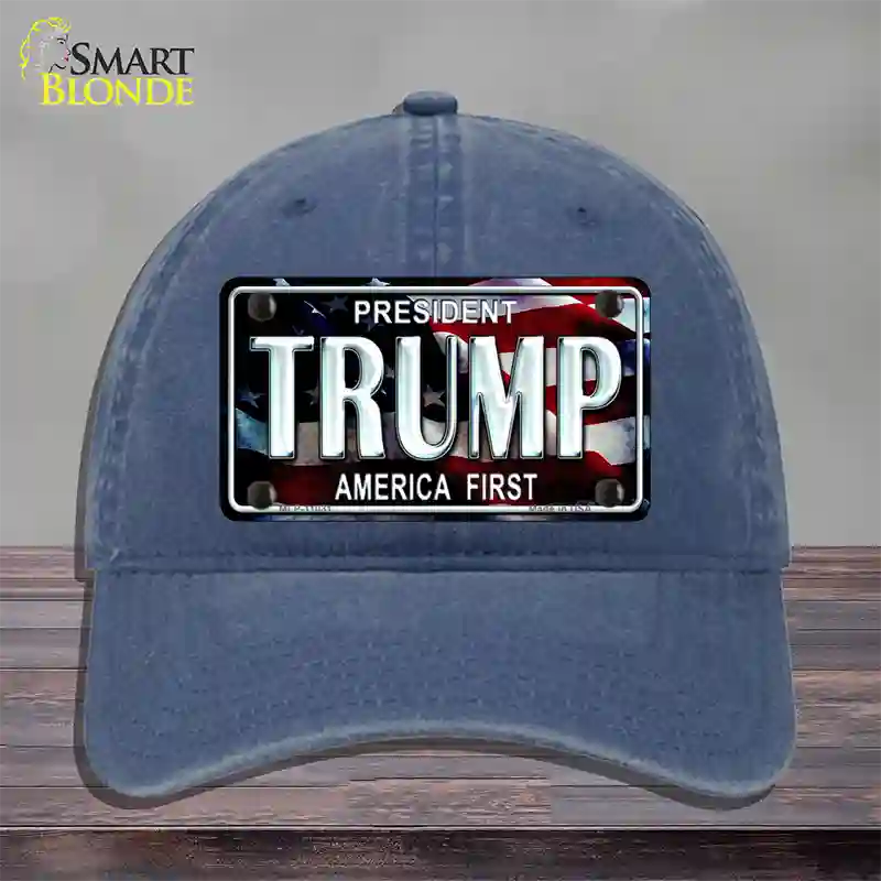 Trump America First Novelty License Plate Hat Unconstructed Cotton / Navy