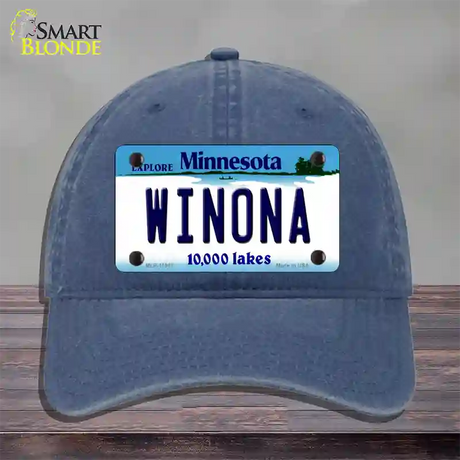 Winona Minnesota State Novelty License Plate Hat Unconstructed Cotton / Navy